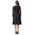 Kate Kasin Mujeres Atractivas Vintage retro largo Sheer Negro Lace manga V-cuello Aline vestido KK000485-1